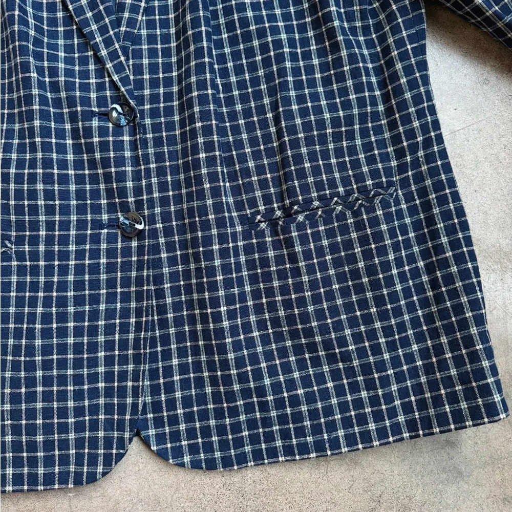 Vintage 90s Sag Harbor Navy Plaid Linen Blazer - Picture 6 of 6
